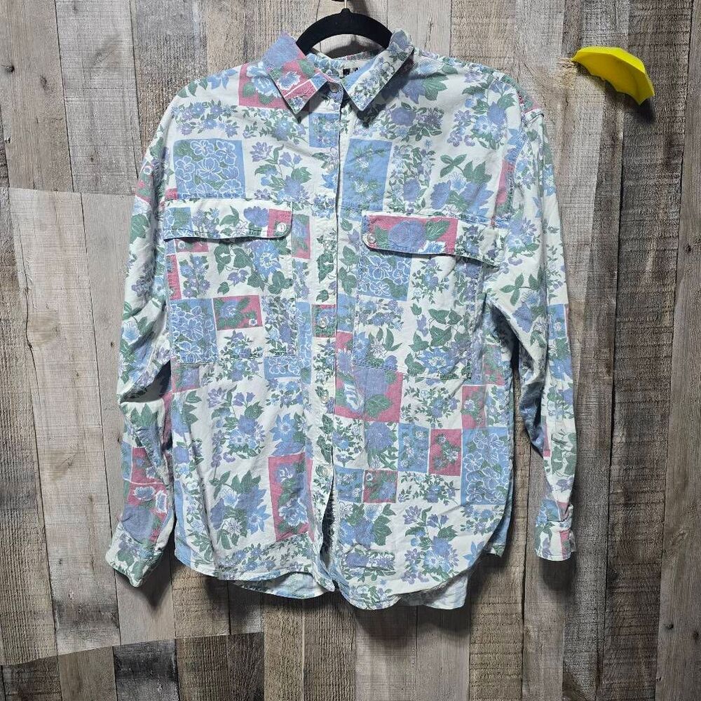 Khazana Vintage Floral Multicolor Button Down Shirt Large Retro Granny Momcore